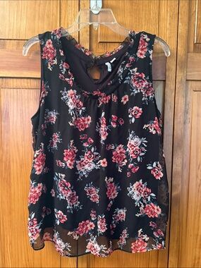 Elle Black Floral Keyhole Sleeveless Top size Xxl